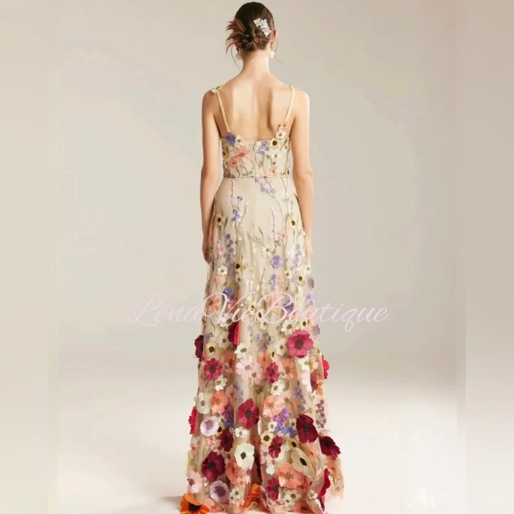 Lena Vie Hannah Dripping Embroidered Floral Long Luxury Dress, MADE TO ORDER - Picture 3 of 8